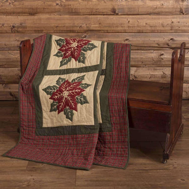 National Quilt Museum Poinsettia Block Quilted Throw 60x50 - The Fox Decor